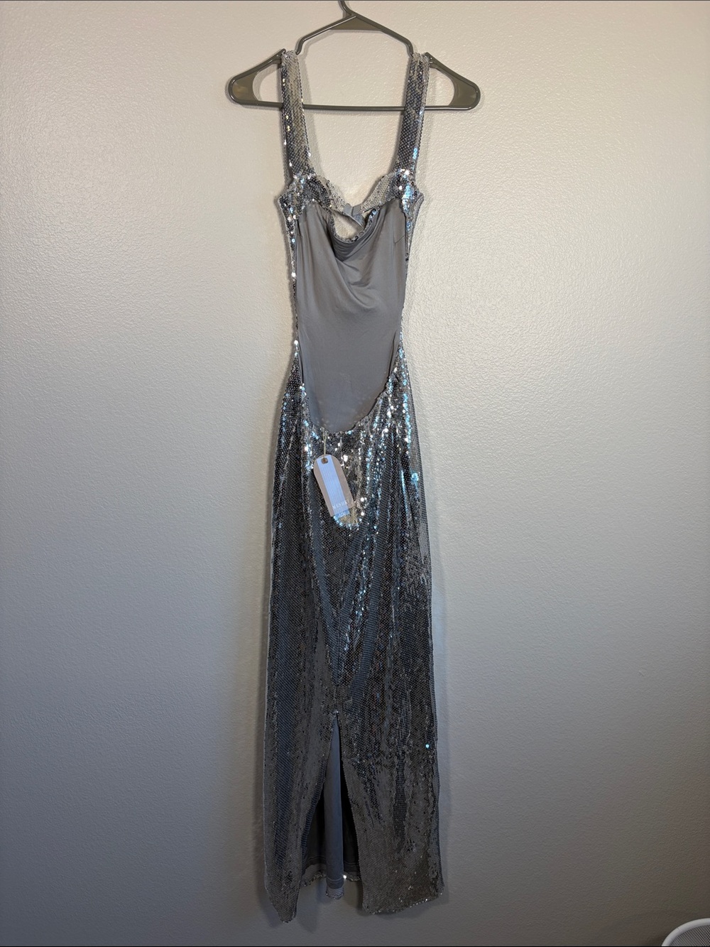 NWT MESHKI Adoria Sequin Cutout Maxi Dress in Silver - XS - Picture 6 of 9